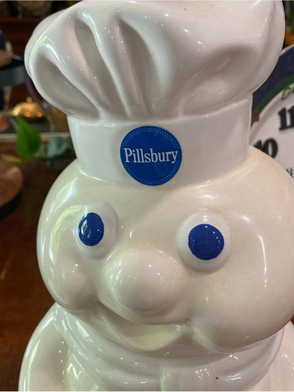 Vintage Pillsbury White Ceramic Doughboy Cookie Jar with Blue Eyes